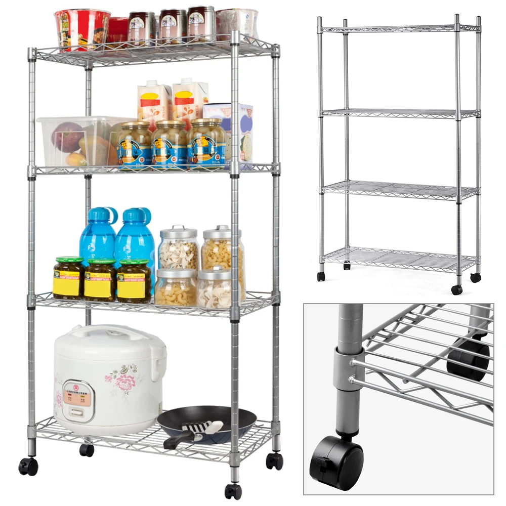 

4 layers Chrome Wire Shelving Display Shelves Rack Garage display For Kitchen Storage Rack Fridge Side Shelf Bathroom Organizer