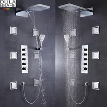 Germany DULABRAHE Waterfall And Rain Bathroom Shower Faucet Thermostatic Mixer Set Bath & Shower Valve Shower Head Hand Shower shower system thermostatic bath bathroom mixer shower set twin head square chrome 40x40cm hand shower