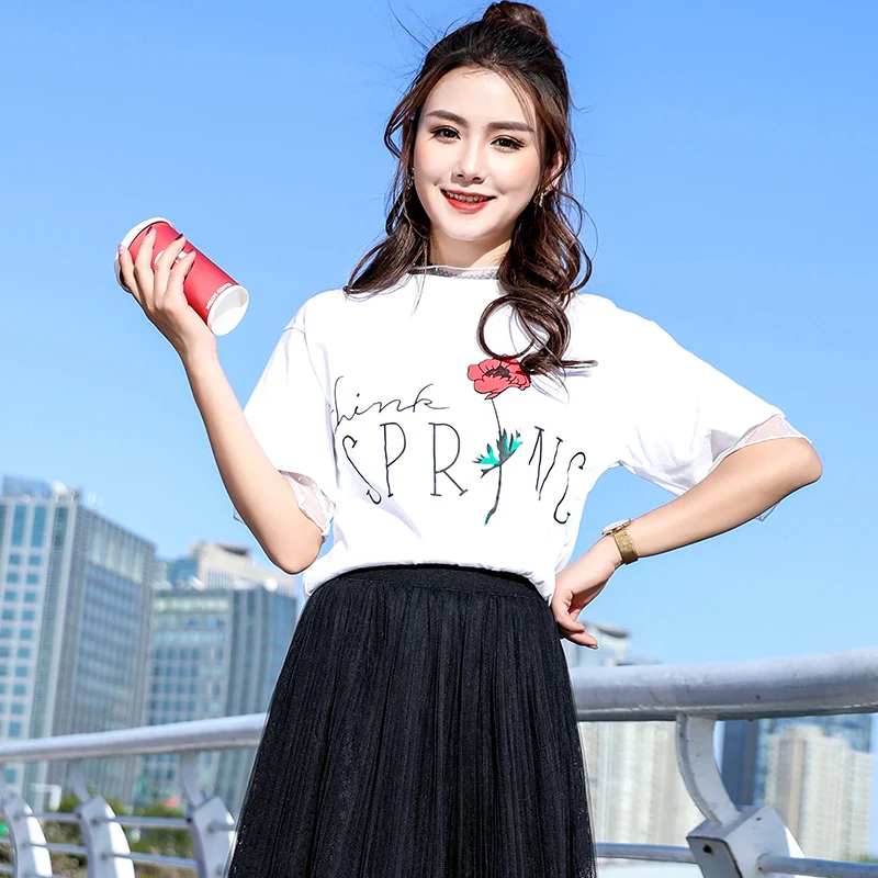 

Loyalget New Sweet Style Women Fashion Short Sleeve T shirt Casual Tops Tee Vintage Womens O-Neck Letter T shirt