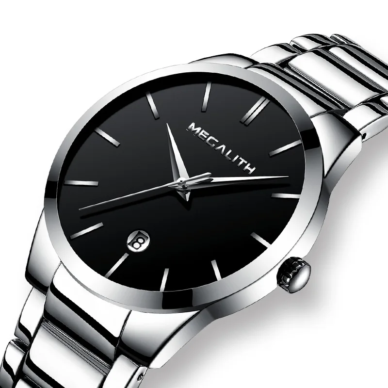 

MEGALITH Simple Casual Watch For Man Clock Waterproof Analogue Date Watches Sliver Stainless Steel Quartz Wristwatch Men
