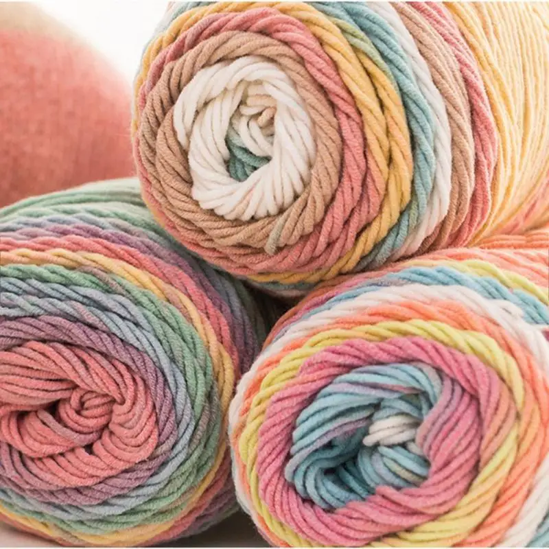 

Macarons Color Rainbow Cotton DIY Hand-Knitted Wool Milk Cotton Skirt Pillow Blanket Section Dyed Wool Scarf