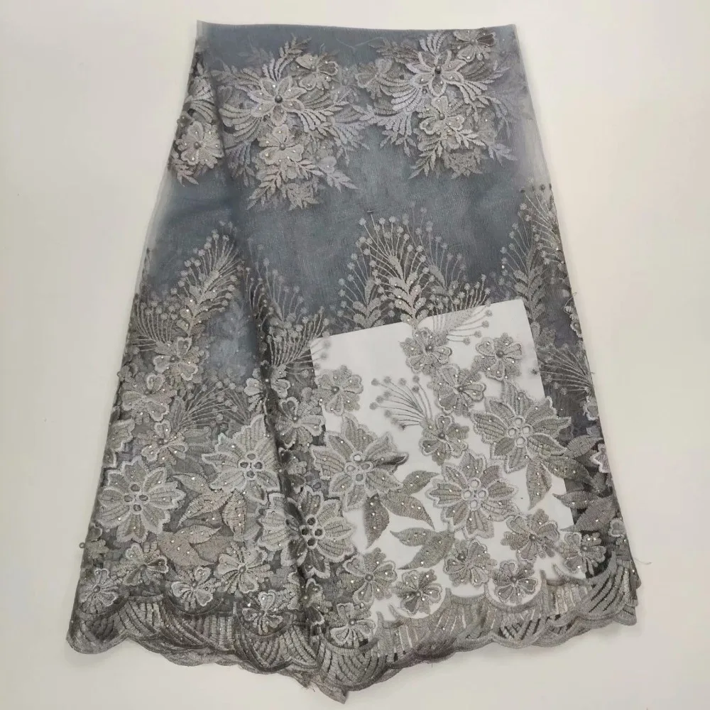 

grey African Laces Fabric Embroidered Nigerian Guipure French Lace Fabric High Quality 2018 African French Net Lace Fabric