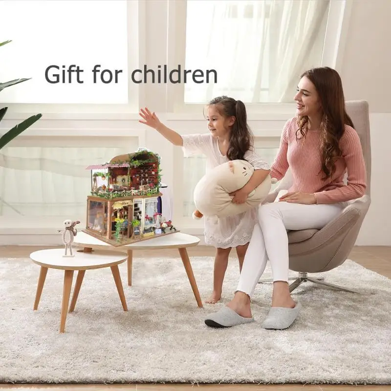 Creative DIY Wooden House Miniature Furniture Dollhouse Kit Ornaments Toys