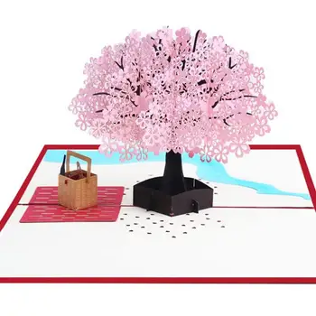 

3D Pop Up Cards Romantic Cherry Blossoms Valentine's Day Greeting Card Postcard Birthday Gift Wedding Invitations Greeting Card