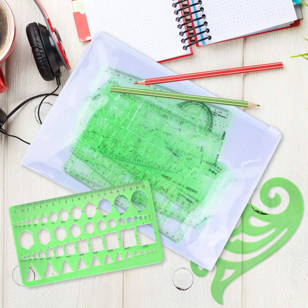

6pcs/9pcs Set Formwork Drafting Ruler Measuring Geometric Stencils Building School Clear Drawing For Office Plastic Template