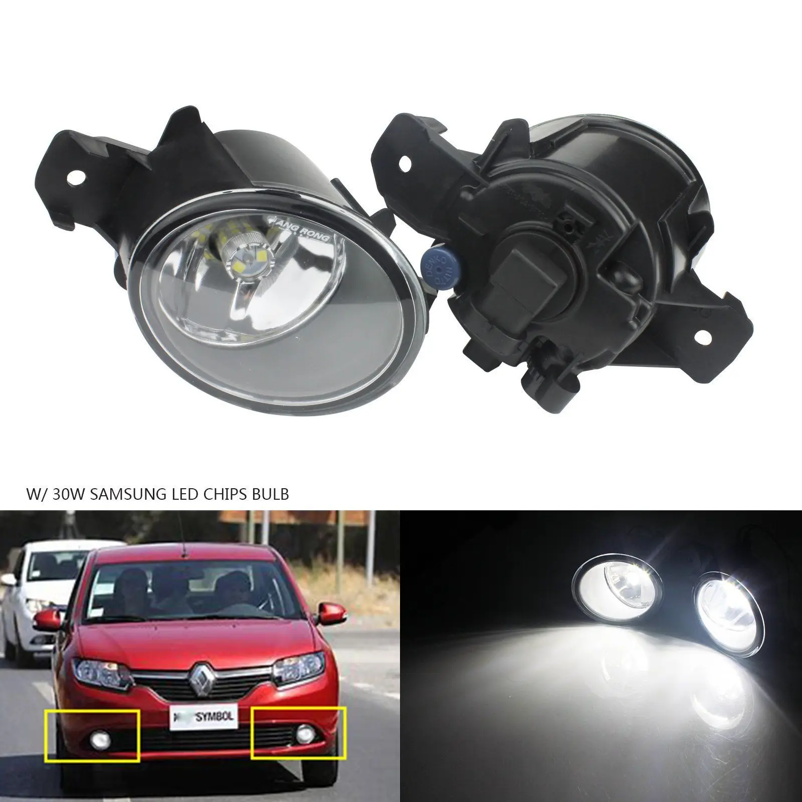  ANGRONG 2x High Power 1600LM SAMSUNG LED 30W Front Bumper Fog Light Lamp For Renault Clio Espace La - 32948474851