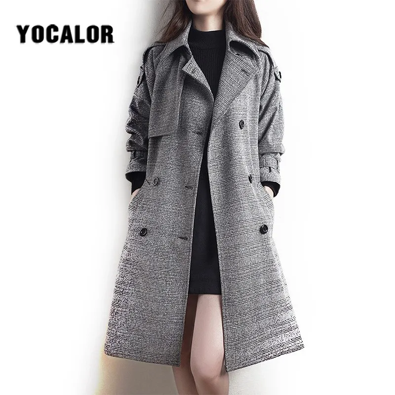 Koop 2019 Vrouwelijke Plaid Overjas Jassen Womens Windbreakers Herfst Trenchcoat Voor Vrouwen Sjerpen Lange Cape Manteau Femme Mantel