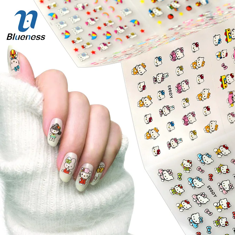 Blueness 24Pcs Colorful Lovely Kitty Cat Design Nail Art Stickers Charm Manicure Stamping Decals Makeup Accessory | Красота и
