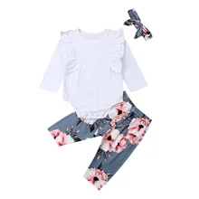 Детский топ с короткими/длинными рукавами для девочек 0-24 месяцев, комбинезон с цветным узором, штаны, комплект из 3 предметов, пляжный костюм, комплект одежды