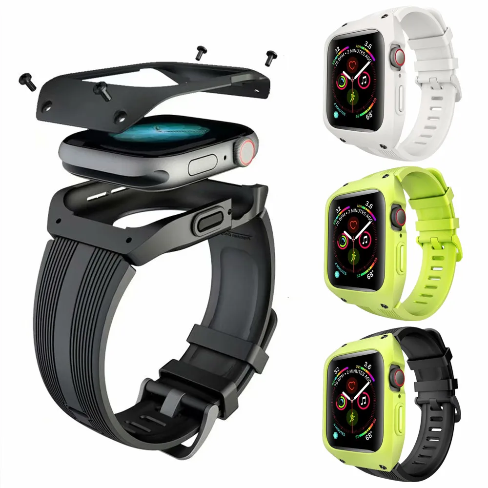 For Apple Watch 4 44mm Silicone Protective Cover Case With Sports Strap Band For Apple Watch Bands Series 4 Watchband Bracelet