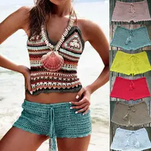 Новые женские плавки бикини бандажные кисточки Дамский Монокини пляжные короткие шорты купальный костюм купальная одежда Летний праздничный вязаный