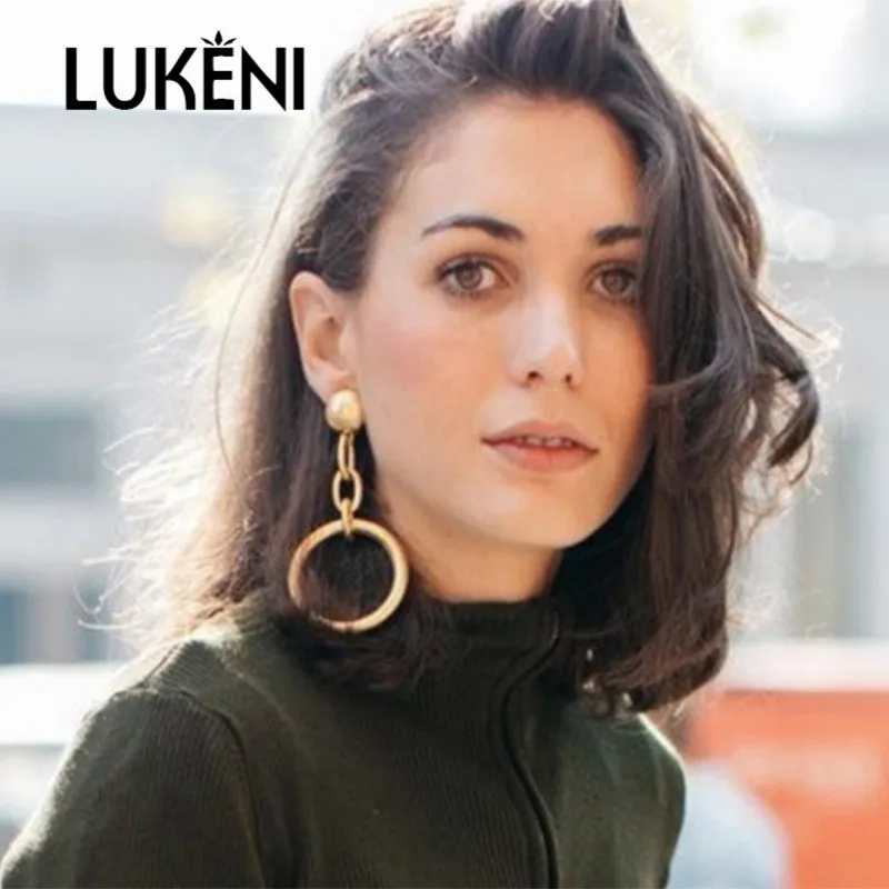 LUKENI Простые Модные висячие серьги позолоченные геометрические большие круглые