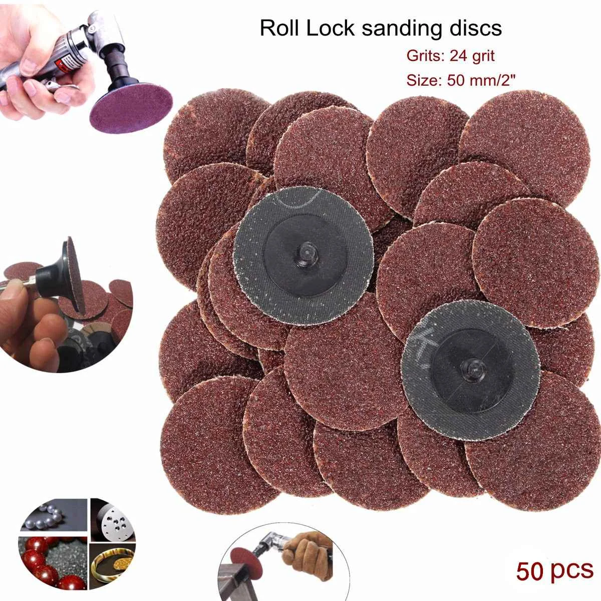 

25pcs 24 Grit 2 Inch R-Type Abrasive Sanding Discs Roll Lock Sanding Pads