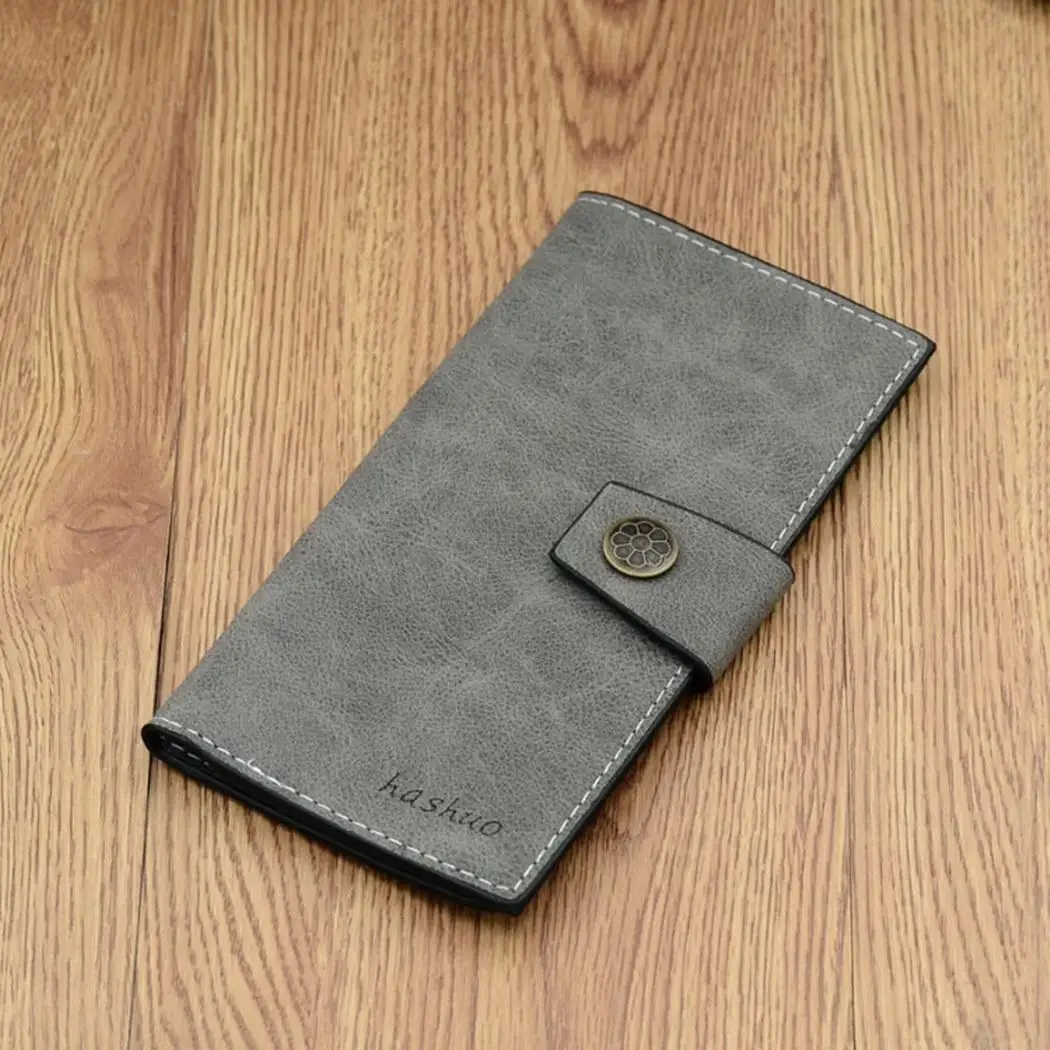 

Letter Long Slot Solid Women Banknote Bit Frosted Compartment Two-folded Buckle Casual Leather Photo Card Wallet Fashion