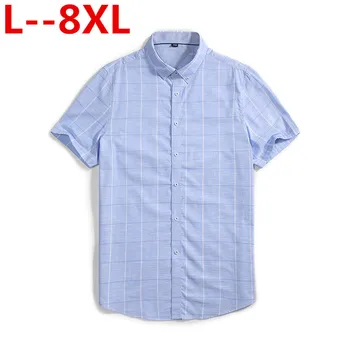

Plus 8xl 6xl 5xl Men Fashion Slim Fit Casual Plaid Shirt Men Dress Shirts Short Sleeve Social Mens Shirt Striped Chemise Homme