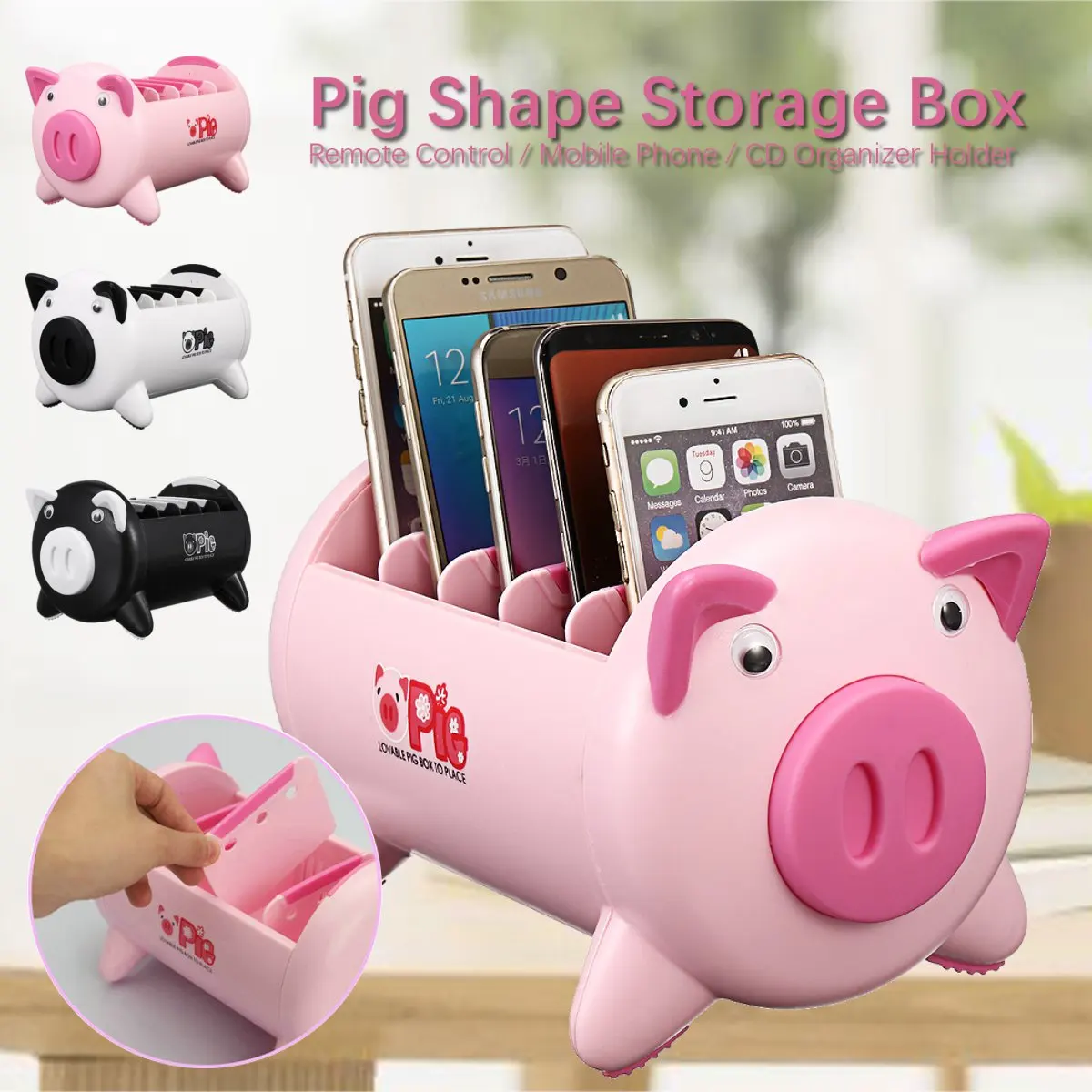 

5 Slots Pig Shape Storage Box Remote Control Mobile Phone Holder Stationery Container Home Office Desktop Organizer 3 Colors