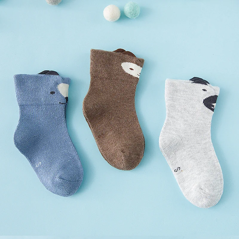 3 пары, Осень-зима, новые детские носки с мультяшными принтами Детские хлопковые носки с объемными ушками для мальчиков и девочек