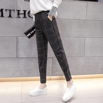 

Palazzo Pants Trousers Women Hallen Female Pants High Waist And Thickened Radish Loose Chequered Nine-minute In Autumn Winter