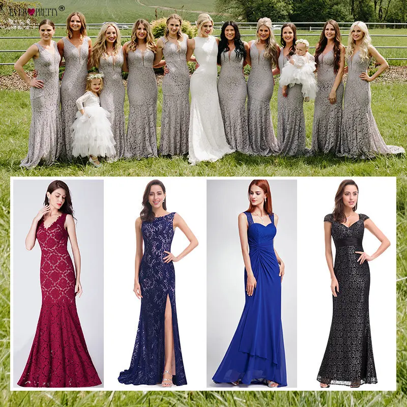 

Ever Pretty New Arrival Cheap Prom Dresses 2019 Elegant Mermaid Full Lace Sparkle Sexy Bridesmaid Gowns for Wedding Guest