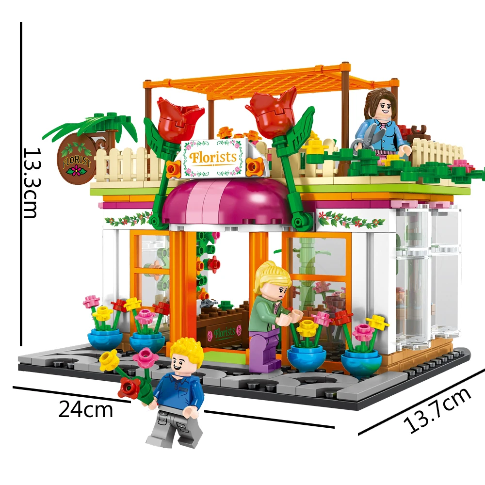

Compatible legoinglys Mini Street View City Architecture flower florist shop Building Blocks Bricks Toys For Children Boys Gifts
