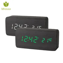 Mrosaa деревянный светодиодный цифровой будильник контроль звуков температура 3 режима дисплея настольные часы электронные Современные часы времени