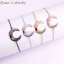 10 шт ZYZ338-0430 Micro Pave CZ Кристалл Полумесяца браслет с Луной для Для женщин Для мужчин Радуга ювелирные изделия
