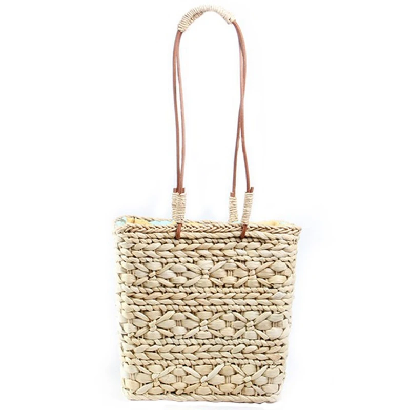 

New Handmade Woven Handbags For Women Fashion Rattan Bag Cowhide Handle Design Retro Shoulder Bag Boho Female Straw Beach Bag