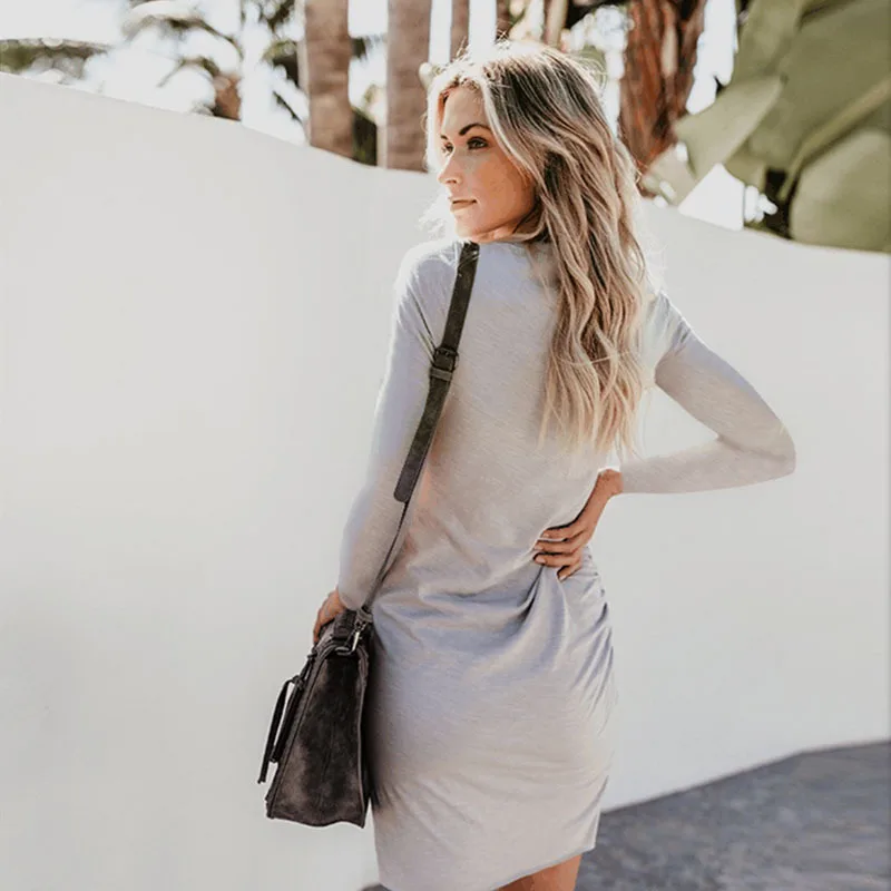 

2019 T Shirt Dress Women Spring Sexy Dresses Solid O-Neck Clothes Commuting Dress Elegant Female Ropa Mujer Vestido De Primavera