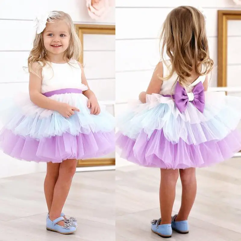 

6M-5Y Girl Tutu Dress Sleeveless Back Bow Knot Party Princess Girls Party Lace Dress Children Kids Halloween Costume 2019