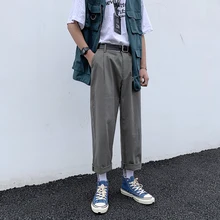 Men's Trousers 2019 Summer New Hong Kong Style Loose Straight Trousers Solid Color Casual Pants Youth Casual Men's Clothing