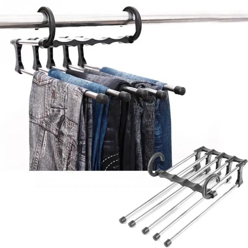 

5 In 1 Adjustable Trouser Pants Tie Shawl Rack Belt Scarf Neckties Hanger Holder Home Bath Multi function Closet Chest Organizer