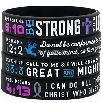 

100pc Bible Verse Philippians Roman power of Faith Silicone Bracelet wristband Christian Religious Gifts