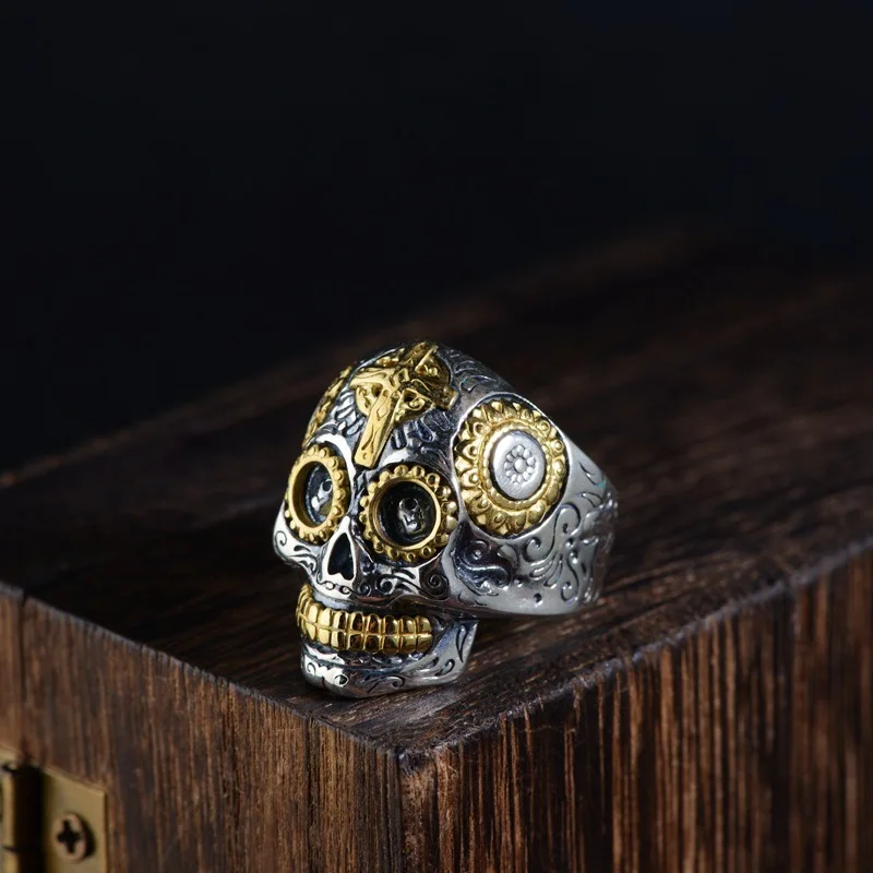 

2018 Promotion Anel Feminino The Golden Deer S925 Style Restoring Ancient Ways Male Skulls Held Ring Is Copper Thai Wholesale
