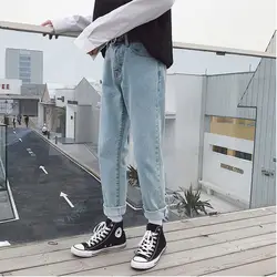 Осень и зима новый бутик для мужчин's повседневные джинсы молодежи сплошной цвет теплые простые свободные большой Размеры Мода Темпера