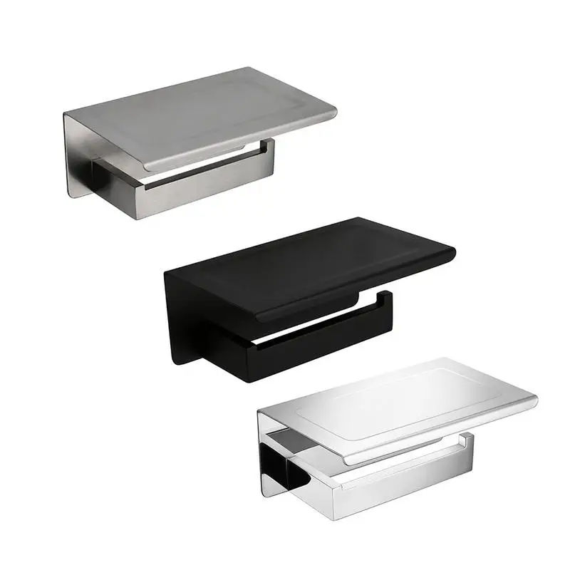 

Toilet Paper Holder With Shelf Bathroom Tissue Paper Roll Wall Mounted Matte Black Stainless Steel Rust Proof Bathroom Products