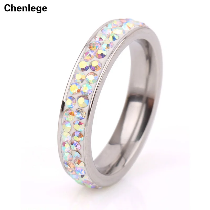 

2 row multi crystal stainless steel ring for women charms for women fashion full rhinestone finger love CZ female rings jewelry