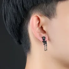 Панковая заклёпка, серьги, Череп, нержавеющая сталь, крутая серьга для мужчин, черный скелет, серьги, мужские ювелирные изделия, длинные серьги, ювелирные изделия