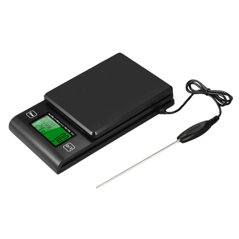 

Digital Coffee Scale Multifunction Kitchen Food Scale With Timer Temperature Probe Lcd Display Green Backlight 2000G/1G