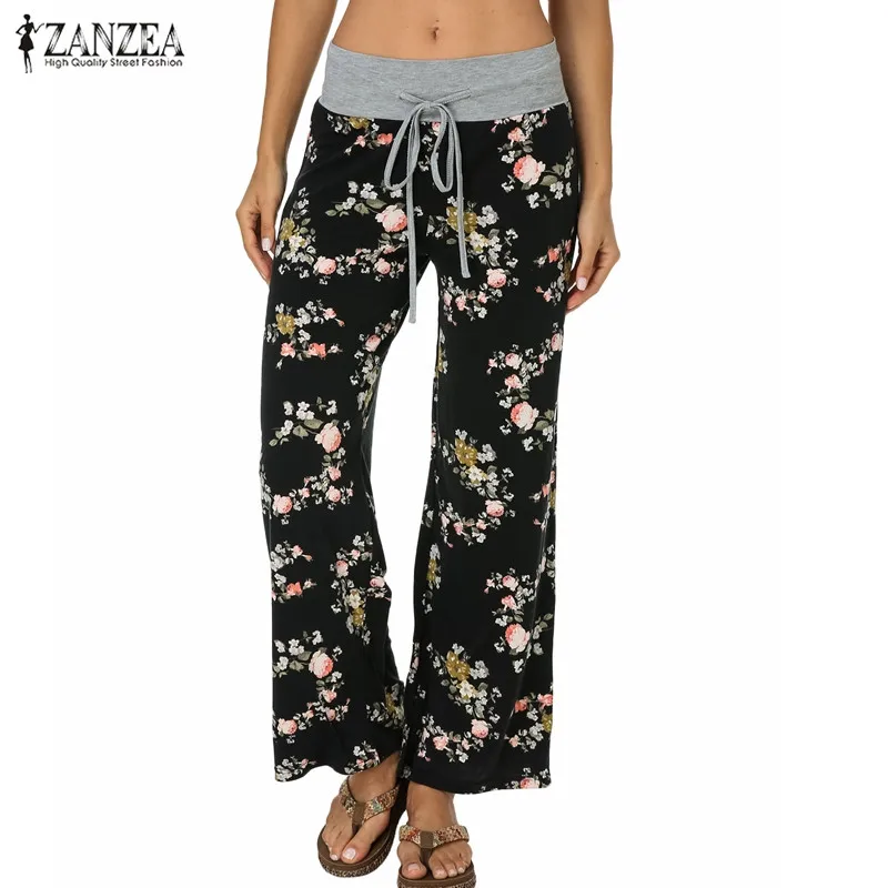 Повседневное, свободные, широкие в ноге, штаны Для женщин ZANZEA 2019 летнее платье Бохо с цветочным принтом с высокой талией, из лоскутов