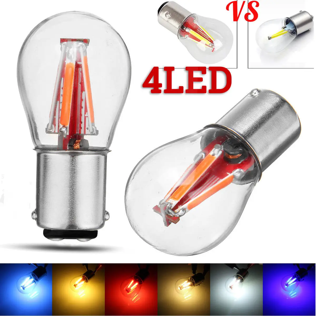 

4 LED Filament 1157 BAY15D 21/5W Car Reverse Backup Tail Stop Brake Light Bulb