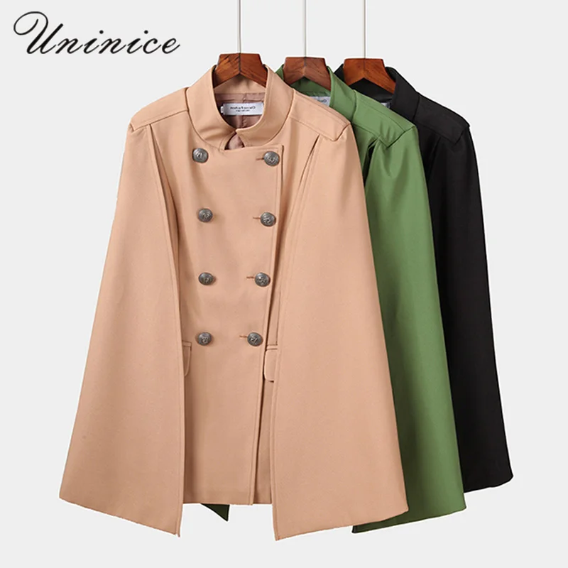 Autumn Cloak Wool Coat Women Khaki Sleeveless Windbreaker Black