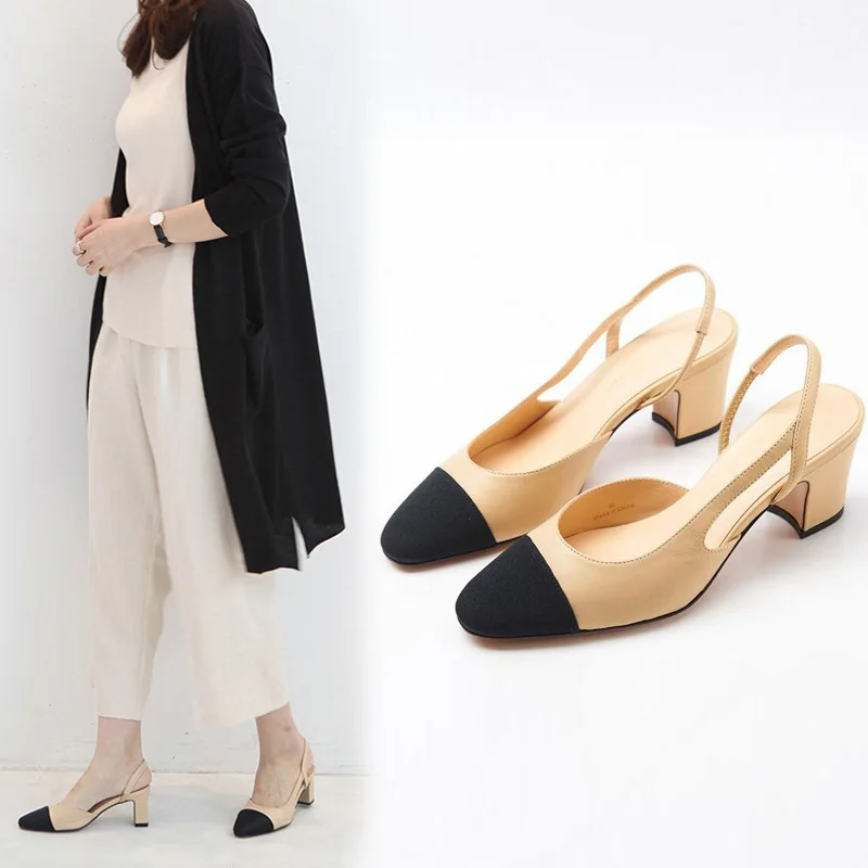 

2019 Color High-heeled Shoes Coarse Sandals Woman Back Air Shoes