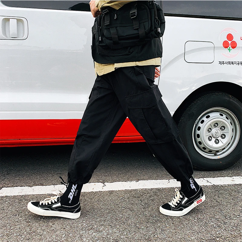 

Men's Overalls 2019 Spring New Loose Straight Pocket Decorative Pants Personality Casual Pants Youth Men's Urban Style Pants