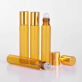 

200pcs 10ML Portable Amber Glass Refillable Perfume Bottle With Roll On Empty Essential Oils Case by DHL