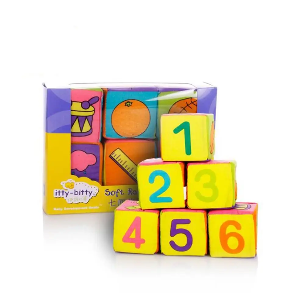 

6pcs/Set 7cm Baby Cloth Building Blocks with Rattle Infants Colorful Cloth Toys