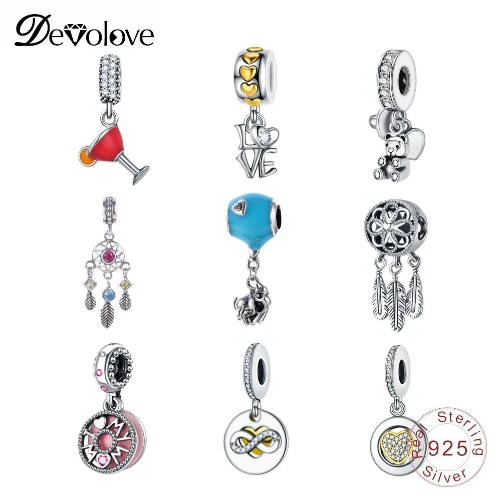 

Devolove Solid 925 Sterling Silver Charm Beads Fit Original Bracelet Pendants DIY Jewelry Accessories Gift for Women