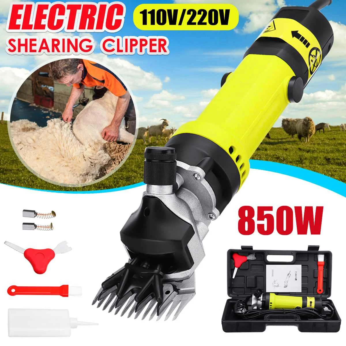 

850W US/AU Plug Electric Sheep Dog Pet Hair Clipper Animal Shearing Supplies Goat Alpaca Farm Cut Machine w/Box Adjustable Speed