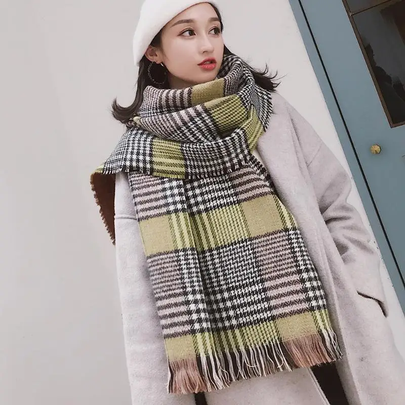 British Plaid Cashmere Scarf Women Houndstooth Double Side Winter Shawls-in Women&#39;s Scarves from ...