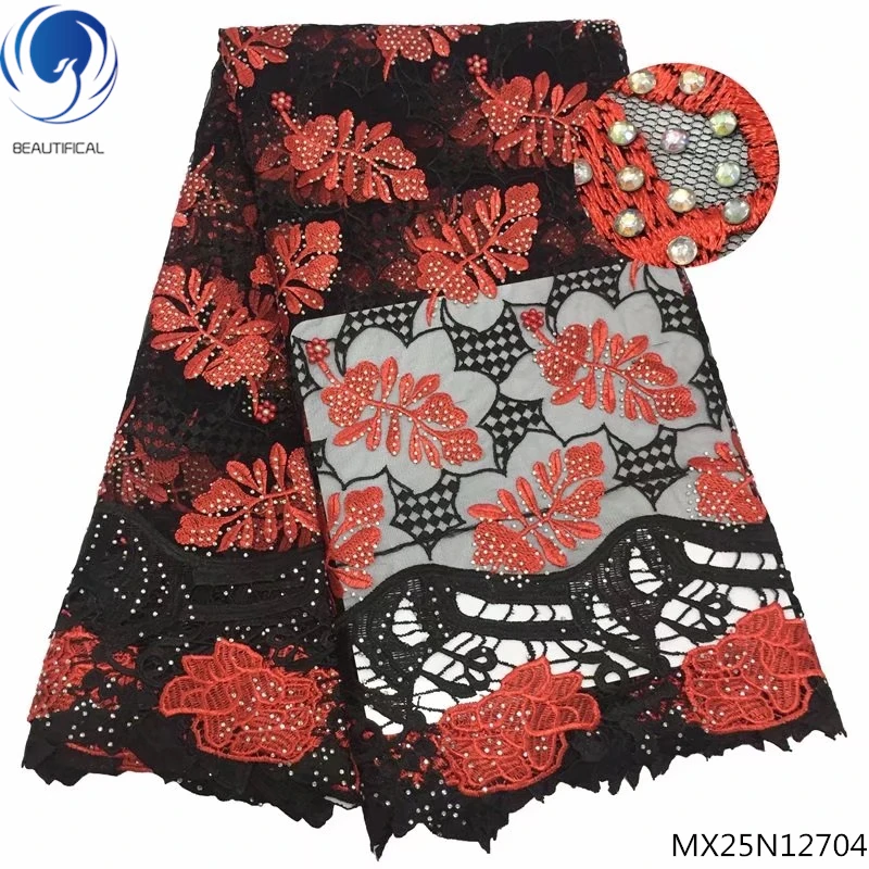 

Beautifical tulle french lace fabric christmas lace dress fabric lace wedding with rhinestone with cord laces design MX25N127