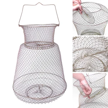 

Portable Cage Fishing Net Spring Door Crab Shrimp Trap With Handle Foldable Basket Steel Wire